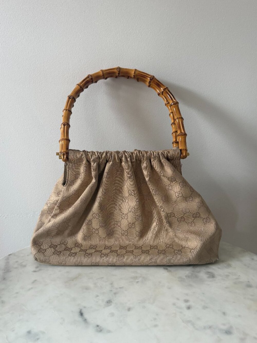 Vintage Gucci Bamboo Top Handle Bag in Beige